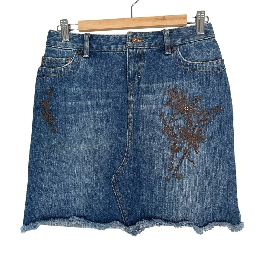 Tommy Hilfiger Embroidered Denim Jean Skirt Beaded Size 4